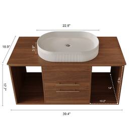 Boyel Living - 39.4 In Wall Mounted Bathroom Vanity Oval Ceramic Sink Solid Wood Soft Close Drawers - Walnut