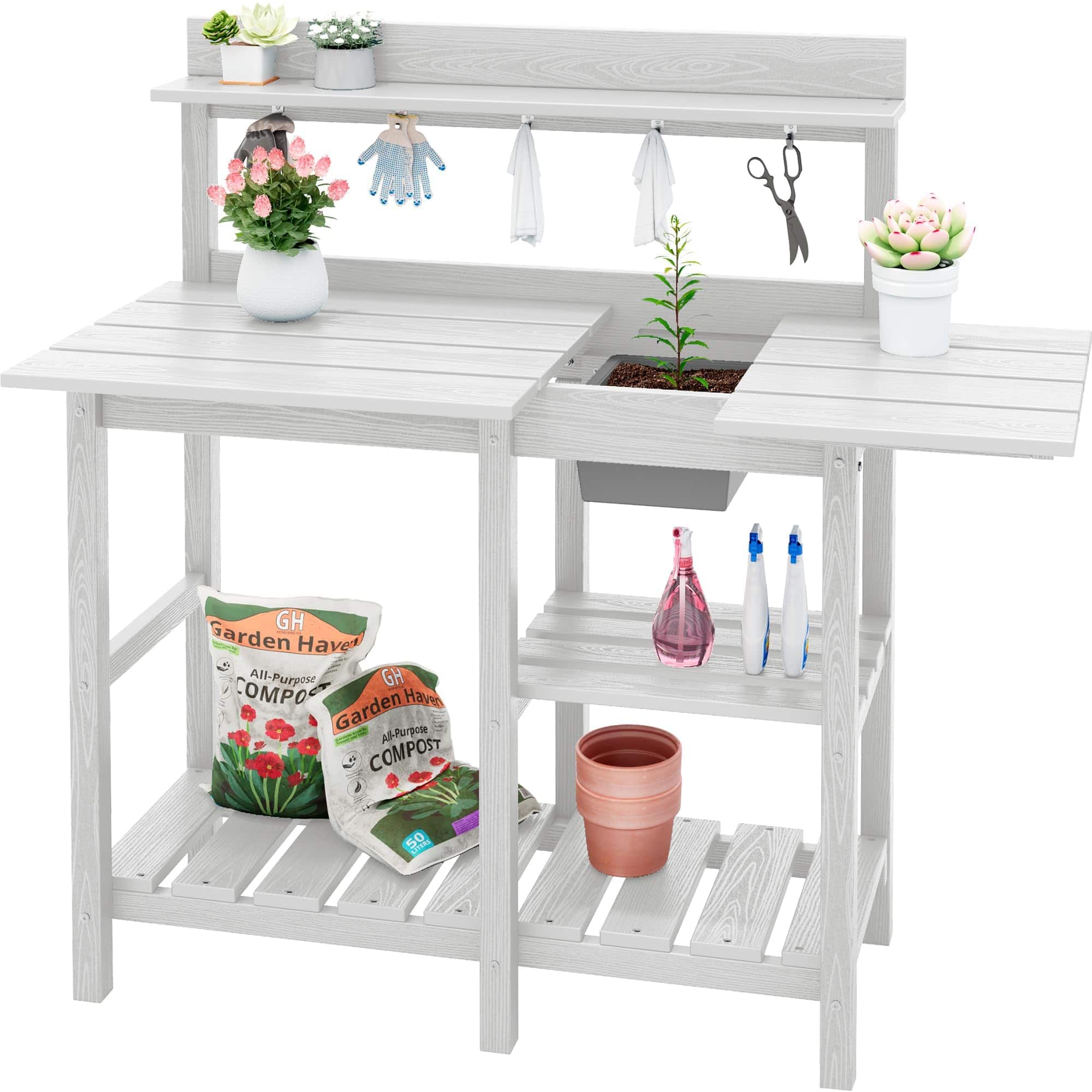 SERWALL - Outdoor Potting Bench with Removeable Sink, Rot-resistant HDPE Potting Table for Outside Gardening, All Weather Use - White price history on PriceWatchPro