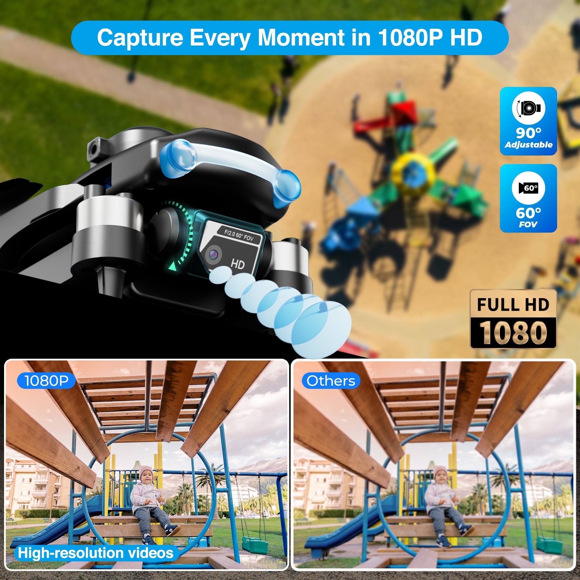 Capture Every Moment in 1080P HD 90 Adjustable 60 F20 NO FOV 60 FOV HD FULL HD 1080 1080P Others High-resolution videos
