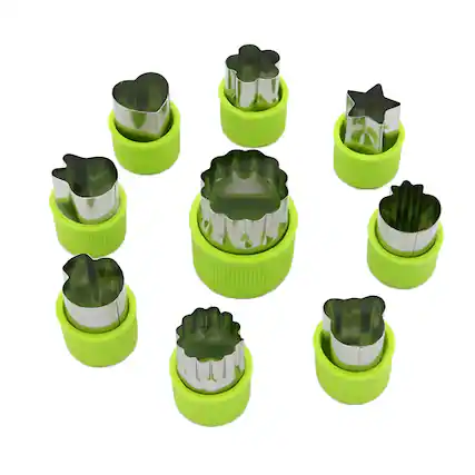 Front. Kitcheniva - Stainless Steel Fruit & Vegetable Cutter Set 9Pcs - Green.