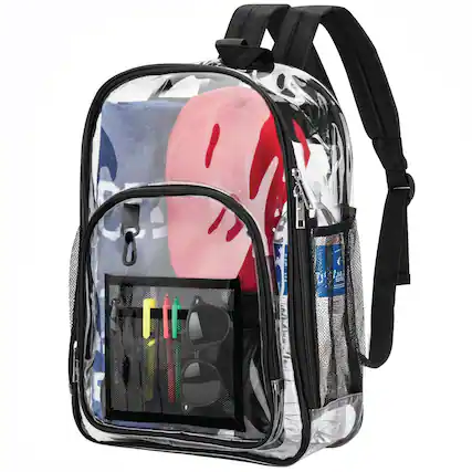 Front. Garnen - 17" Clear Backpack for Stadium Events School Work Zip Closure Transparent Bag Clear Stadium Backpack See Through Bag - Black.