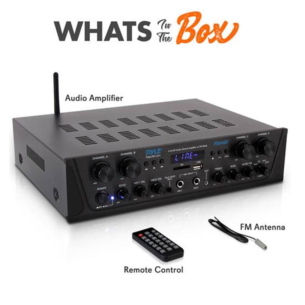 Iw Box  
WHATS The Box  

Audio Amplifier  
PYLE PA LIRE 0 POWER E00  

Remote Control  
FM Antenna