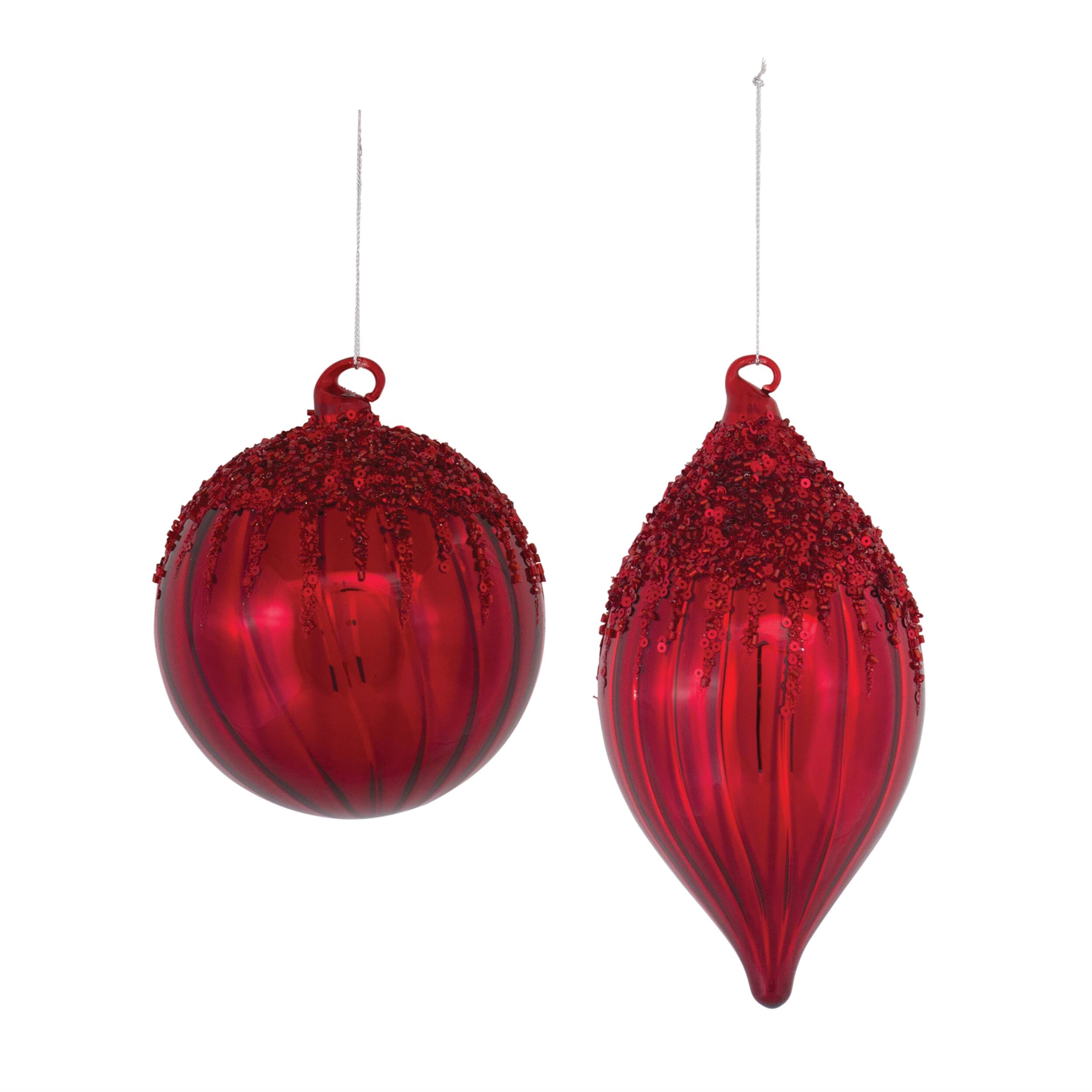 Angle. BreeBe - Sequined Glass Ornament (Set of 4) - Red.