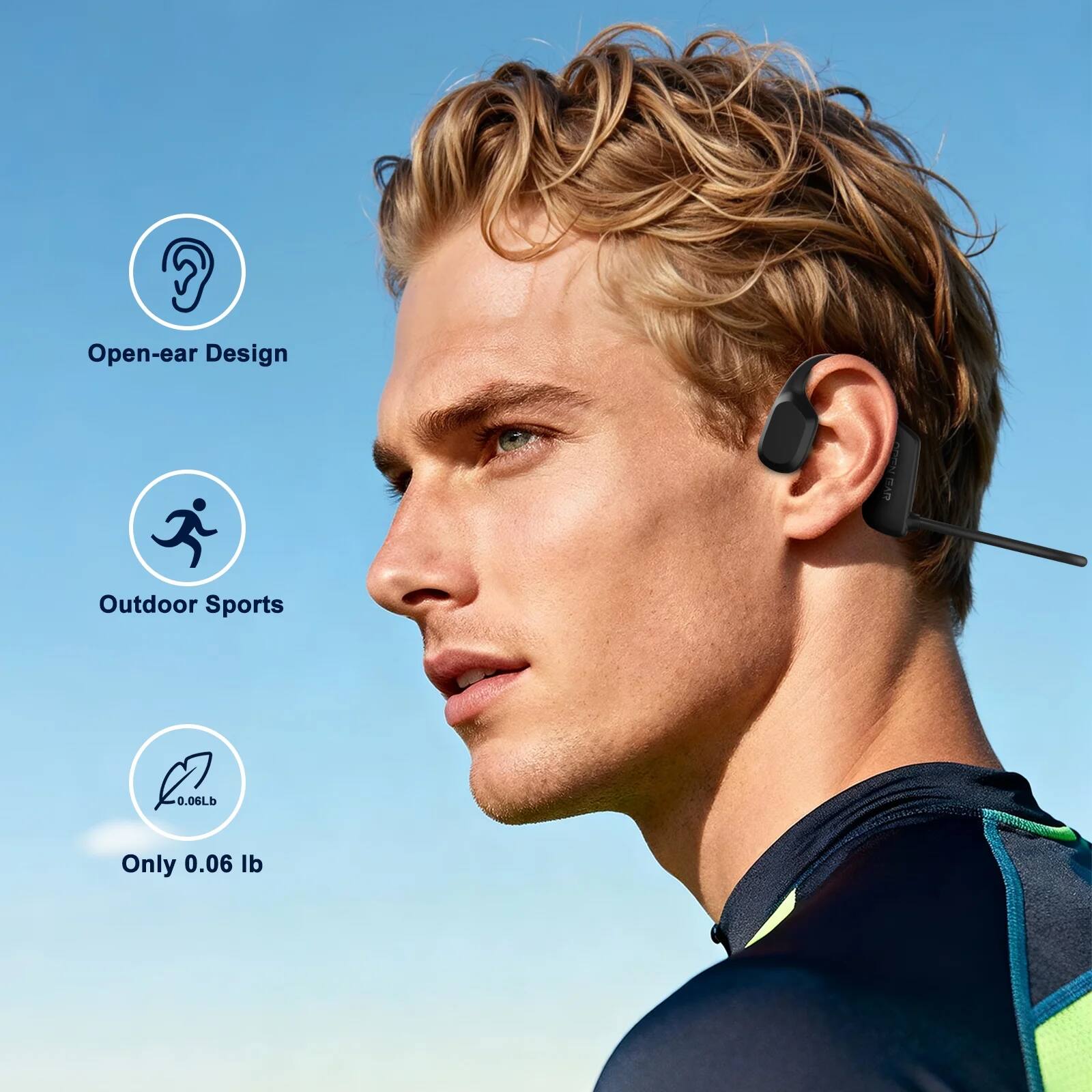 Open-ear Design  
Outdoor Sports  
Only 0.06 lb