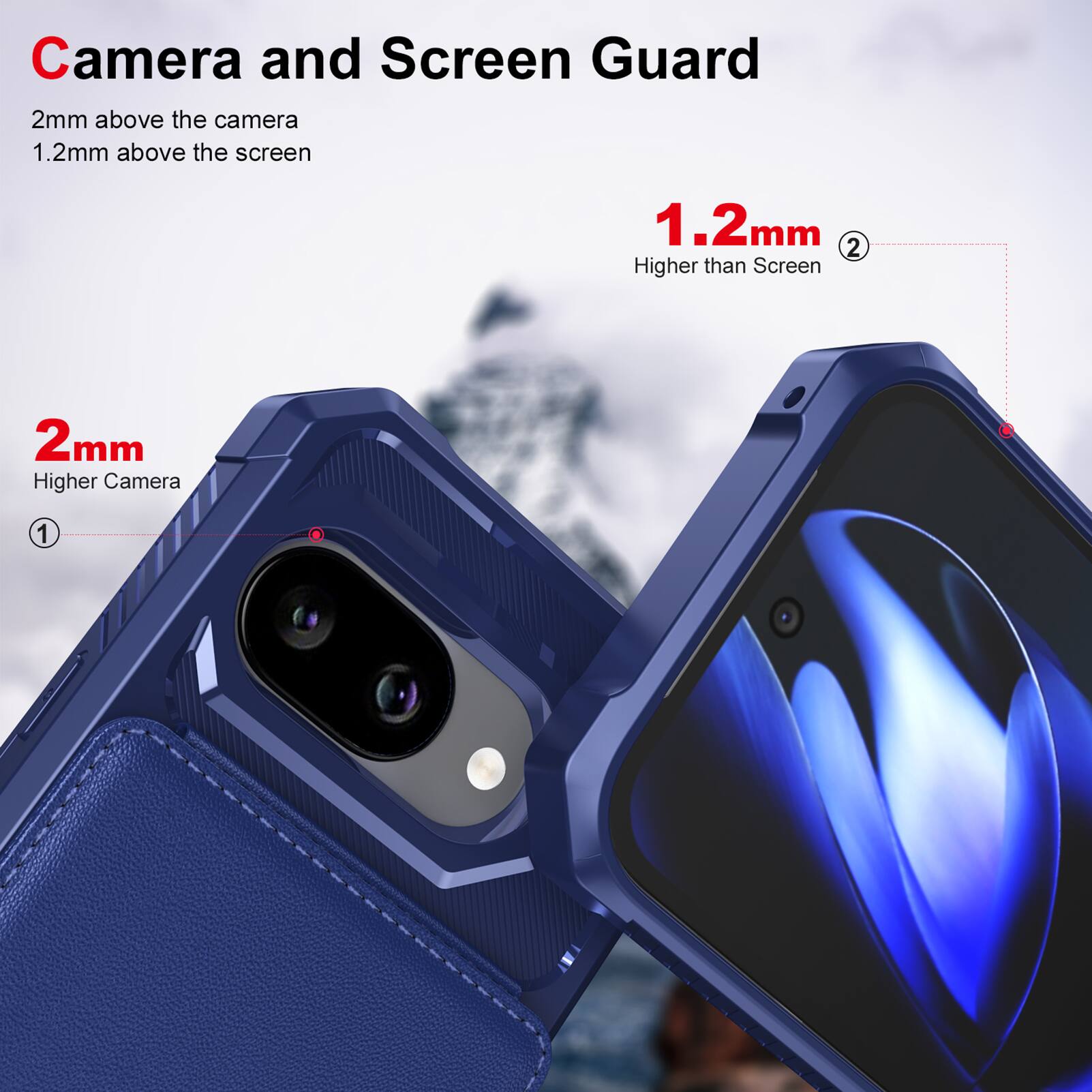 Camera and Screen Guard

2mm above the camera  
1.2mm above the screen

2mm  
Higher Camera

1.2mm  
Higher than Screen
