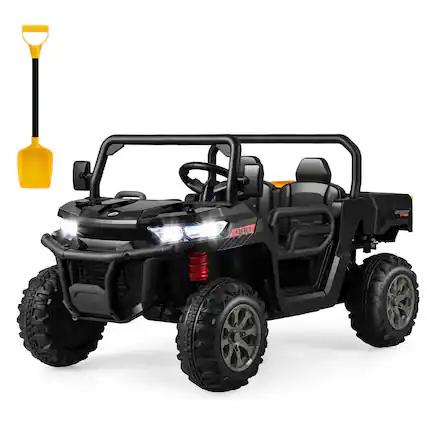 Front. Gymax - Gymax 12V 2 Seater Ride On UTV Dump Truck Remote w/ Electric Dump Bed & Shovel Black - Black.