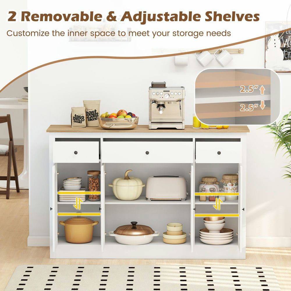 Kadyn - 55" Buffet Sideboard with 3 Drawers, 2 Glass Doors & Wine Bar Top - White