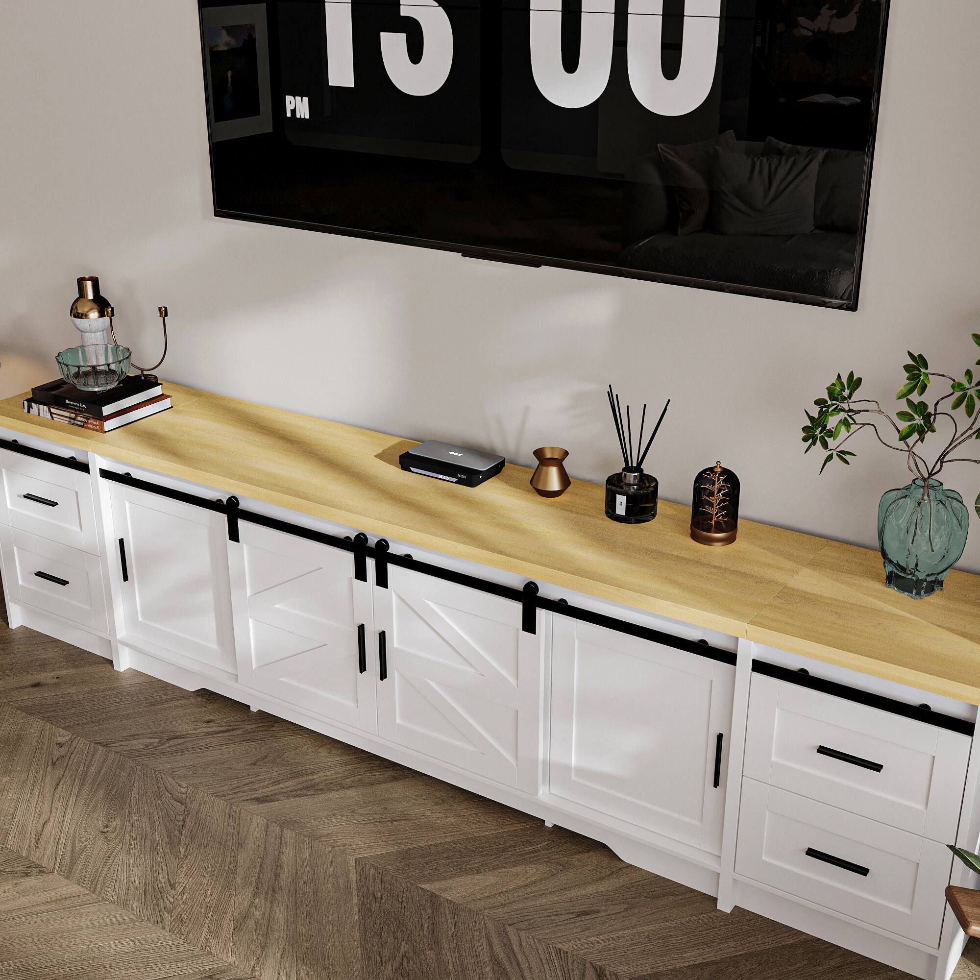 Alt View 5. Famapy - Famapy TV Stand with Sliding Barn Doors, Fits Up to 85 - Inch TVs - White & Wooden.
