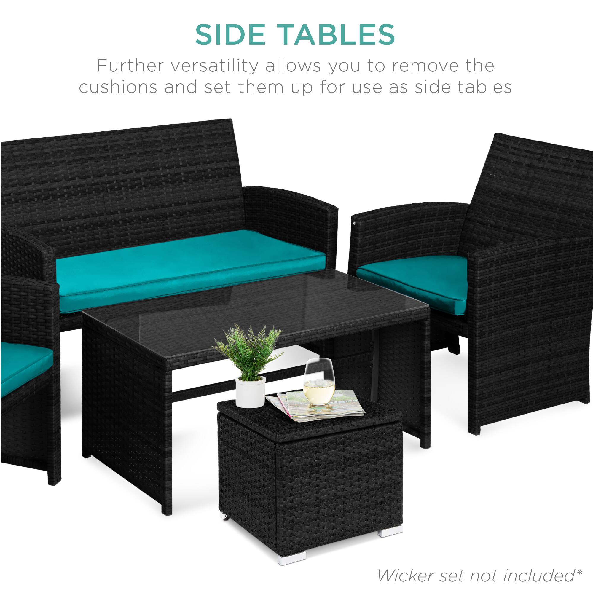 SIDE TABLES  
Further versatility allows you to remove the cushions and set them up for use as side tables  
Wicker set not included*