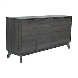 Flash Furniture - Hatfield Mid-Century Modern 60 Inch 4 Door Storage Buffet Sideboard, 4 Soft Close Doors, Adjustable Shelves, TV Stand fo - Black