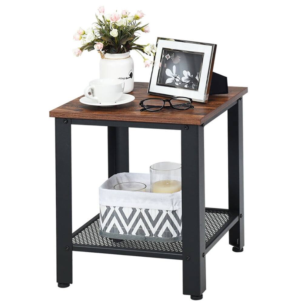 Left. Kadyn - Nightstand,Coffee Side Table,Industrial End Table 2-Tier Side Table-Black - Black.