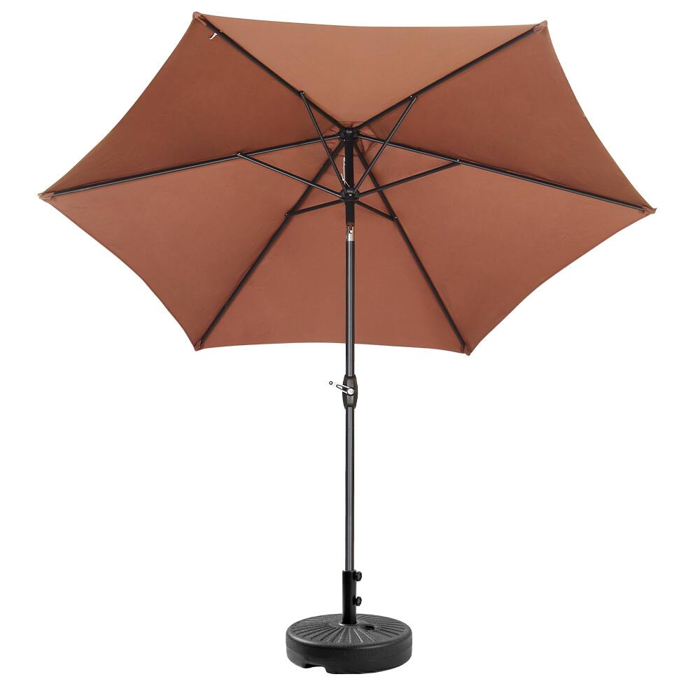 Back. Ainfox - Ainfox 9ft Patio Umbrella With Round umbrella base - Coffee.