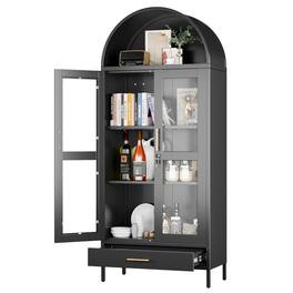 Boyel Living - 73-Inch Arched Metal Display Cabinet with Glass Doors - Black
