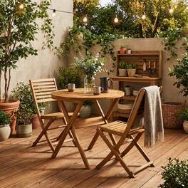 Outdoor Escape - Oil-Finish Round Patio Table Set with 2 Folding Chairs - Multi-Color
