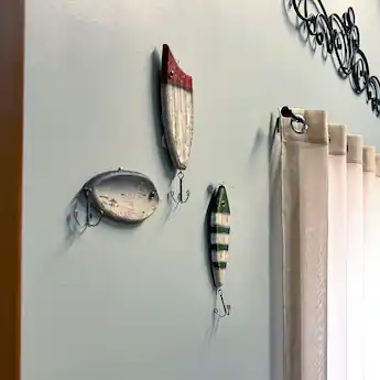 decorative fish wall hooks KYIEN Set of 4 Beach Towel Hanger Nautical for Bathroom Coastal Starfish Sailboat Seahorse Holders and Rack for Coat Clothes for Key Purse : Home & Kitchen 1.75 inches wide Abbott Collection 92-Barb/Hook Fish Hook