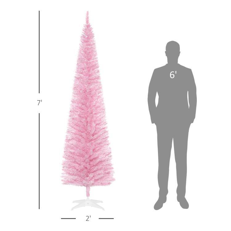 Alt View 3. PULUZ - 7ft Unlit Pencil Artificial Christmas Tree with Realistic Branches and 499 Tips, Plastic Base - Pink.
