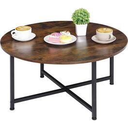 Hivvago - Modern Round Industrial Coffee Table with Rustic Wood Top - Brown