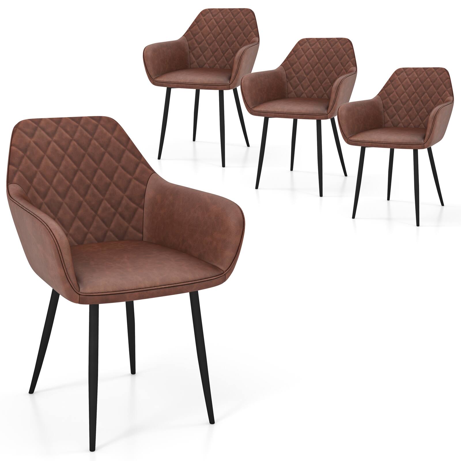 Gymax - Leisure Dining Chair Set of 4 Upholstered Accent Chairs w/ Curved Backrest - Brown