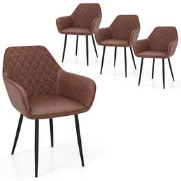 Gymax - Leisure Dining Chair Set of 4 Upholstered Accent Chairs w/ Curved Backrest - Brown