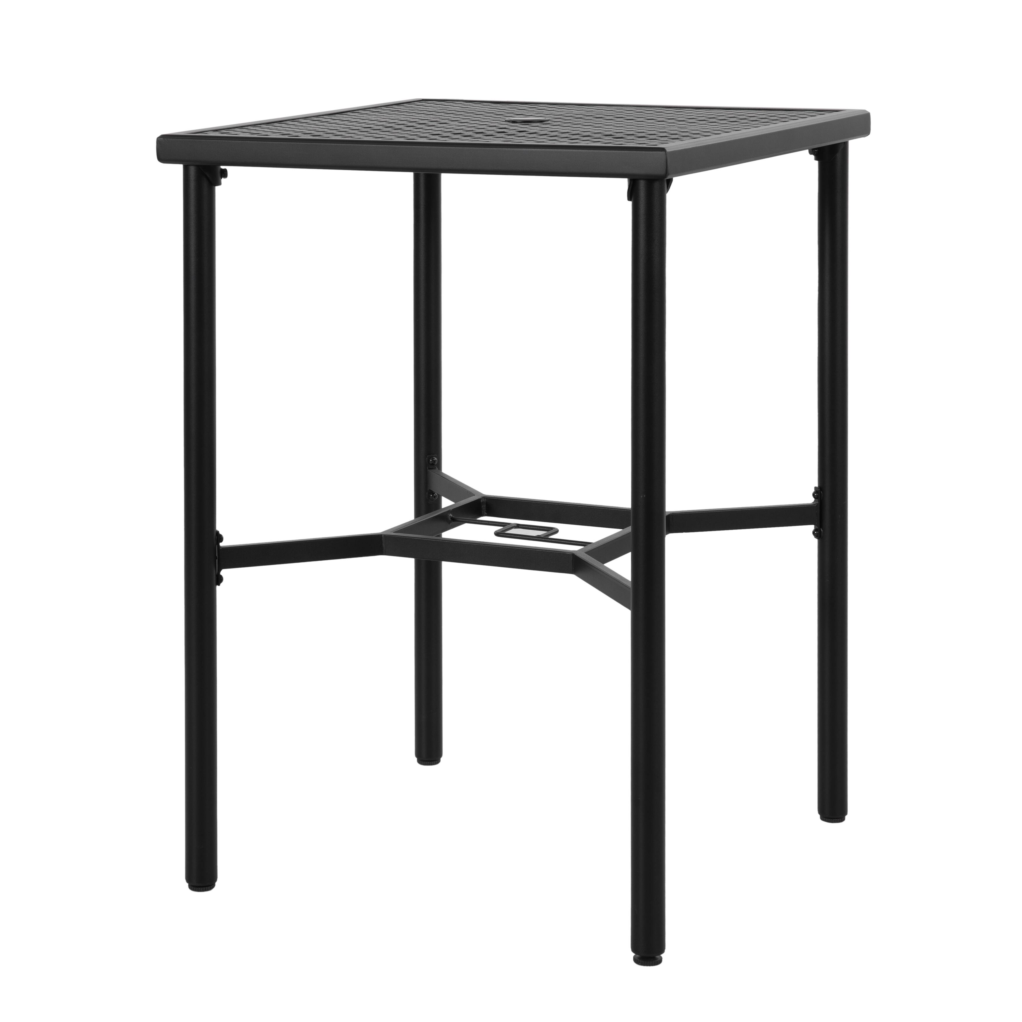 Left. Nuu Garden - Outdoor 28" Square Bar Table with Mesh Top and 1.57" Umbrella Hole - Black with Gold Speckles.