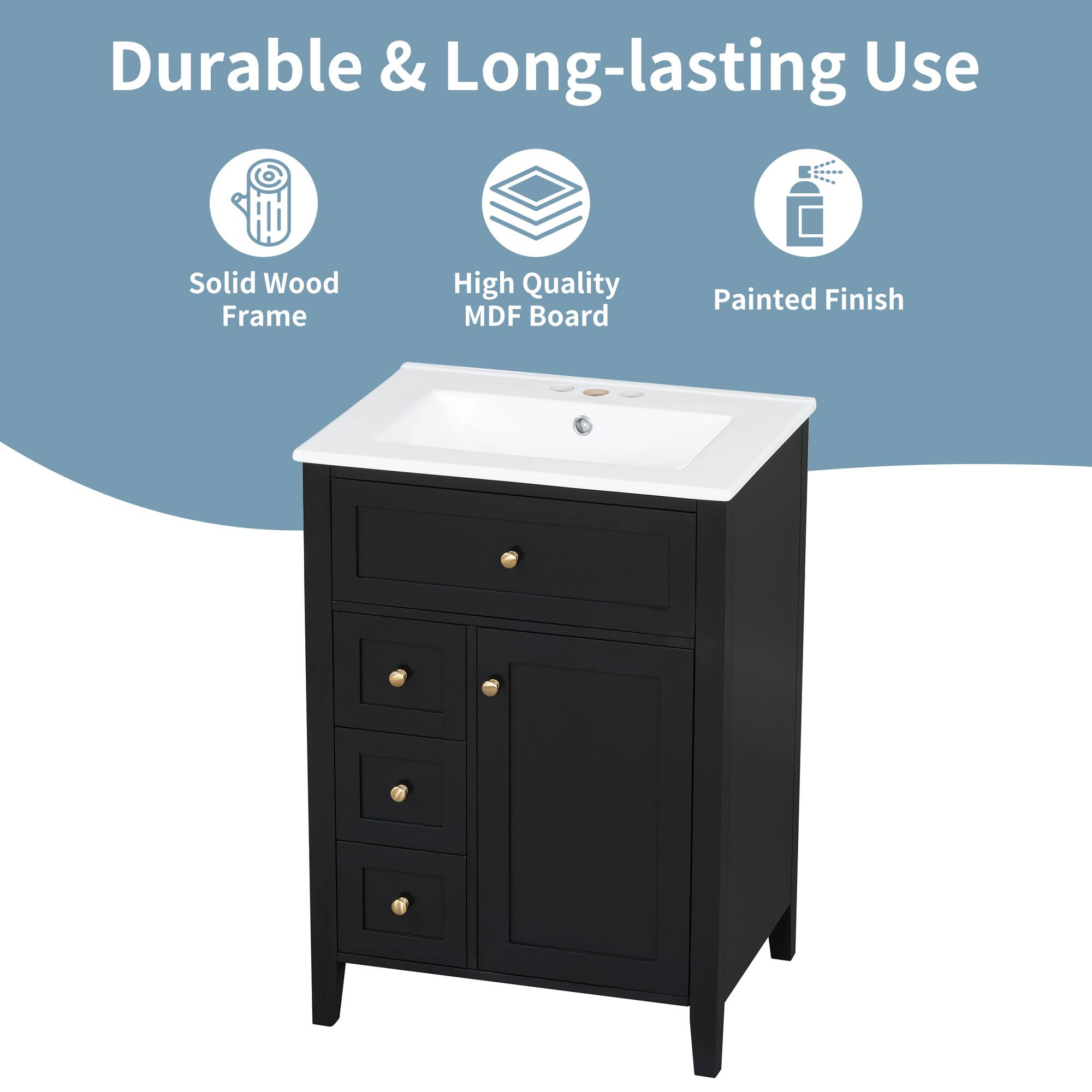 Durable & Long-lasting Use  
Solid Wood Frame  
High Quality MDF Board  
Painted Finish