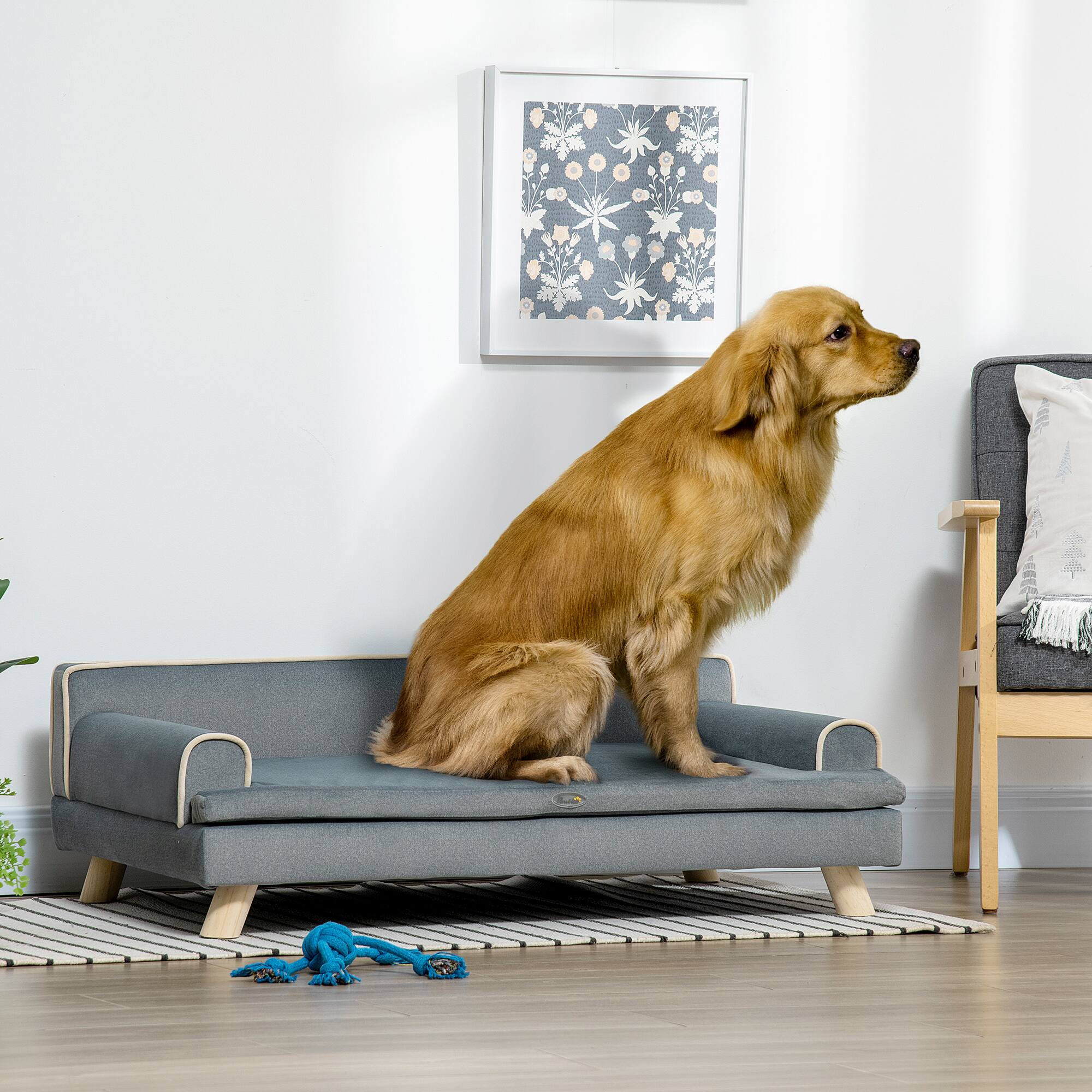 Angle. Pawhut - Dog Sofa, Dog Couch with Washable Cover, Wooden Legs, Elevated Dog Bed for Medium & Large Dogs - Grey.