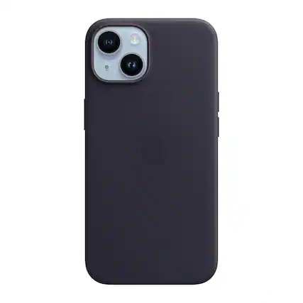 Front. Apple - iPhone 14 Plus Leather Case w/ MagSafe - Midnight.