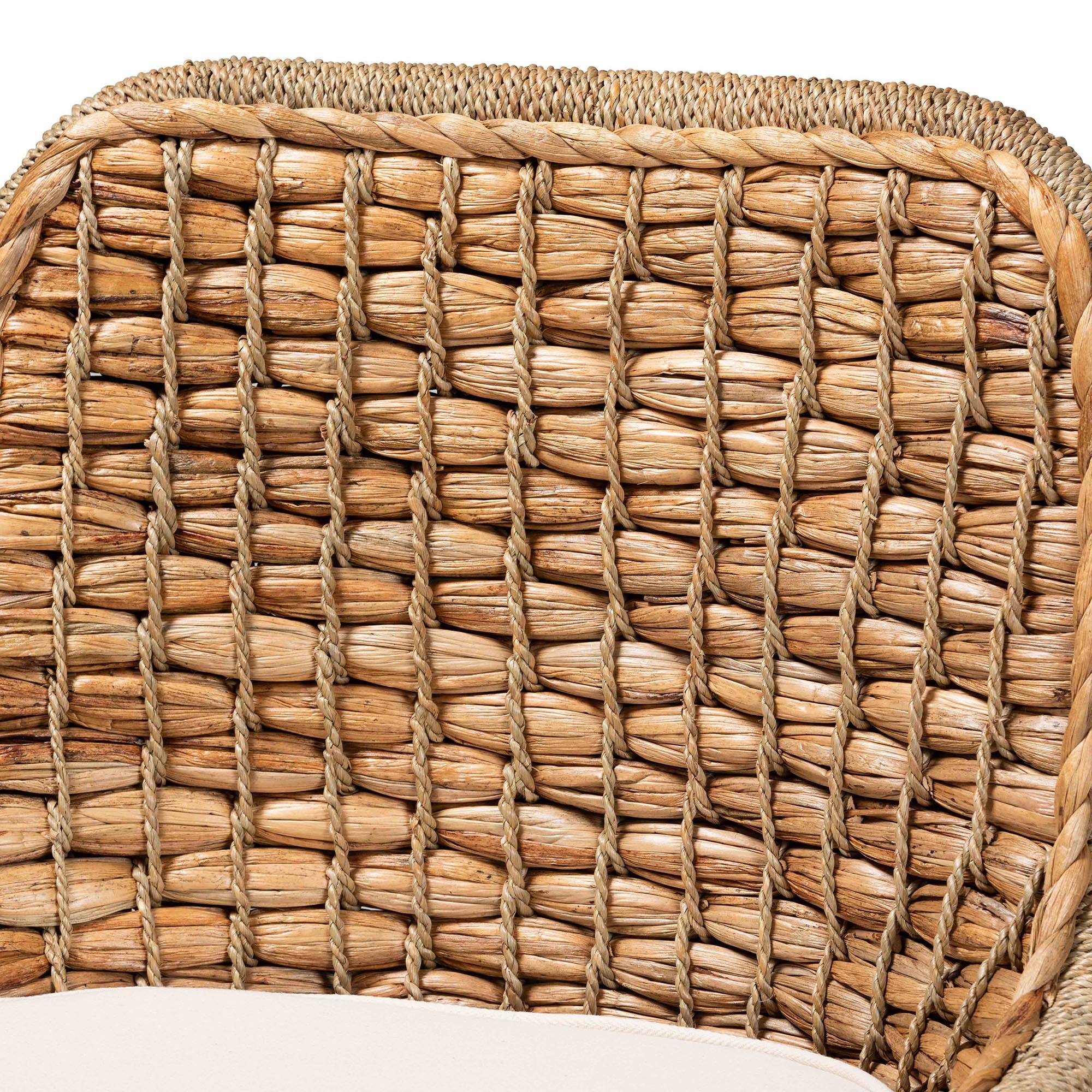 Alt View 1. bali & pari - Kyle Modern Bohemian Woven Rattan Dining Side Chair With Cushion - White/Natural Brown.