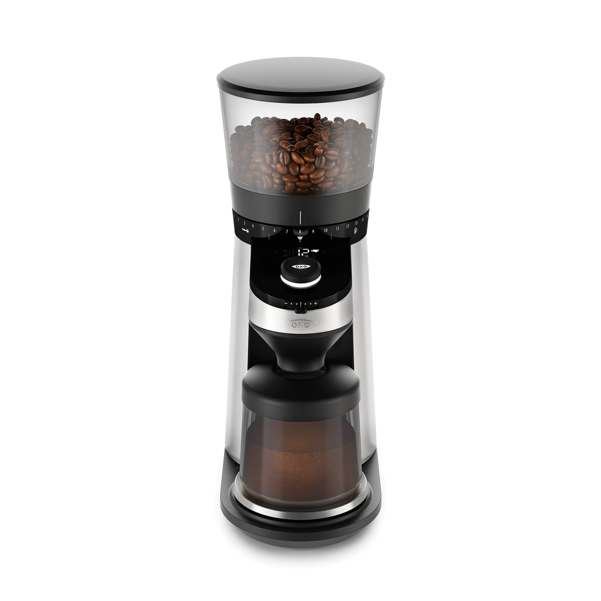 Front. OXO - Brew Burr Coffee Grinder With Scale - Black.