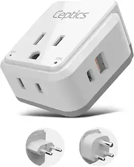 Ceptics - India & Maldives Plug Travel Adapter Set – 20W PD & QC, Dual USB & USB-C, 2 USA Sockets – Type C & D SWadAPt - White