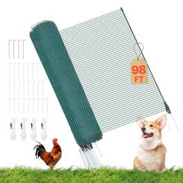 VEVOR - Temporary Fence with Posts, 3.9 x 98.4 FT Plastic Mesh Fencing, Garden Safety Fences Netting with Double-Spike - Green