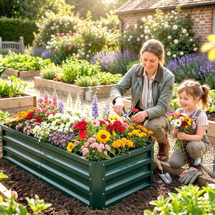 Alt View 1. PULUZ - Galvanized Raised Garden Bed, 4' x 2' x 1' Metal Planter Box, for Growing Vegetables, Flowers, Herbs, Succulents - Green.