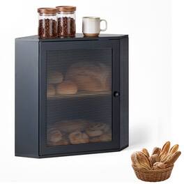 VEVOR - Corner Bread Box for Kitchen Counter Bamboo Wood Container for Homemade Bread, Under Cabinet, and Pantry - Black