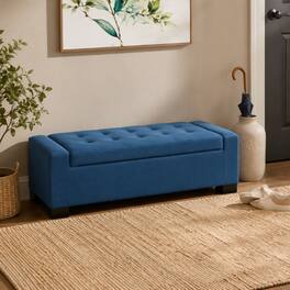 Ropilly - 50 Inch Tufted Storage Ottoman Bench Lift Top Upholstered Footrest with Solid Wood Legs - Navy Blue