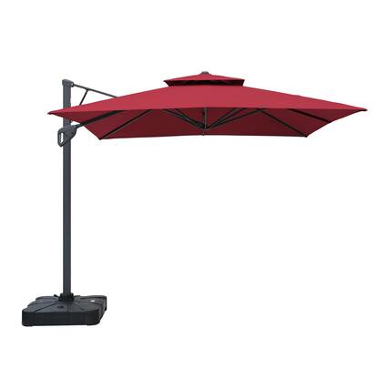 Front. Mondawe - 10 x 10ft Square Cantilever Umbrella 360° Rotation with Base - Red.