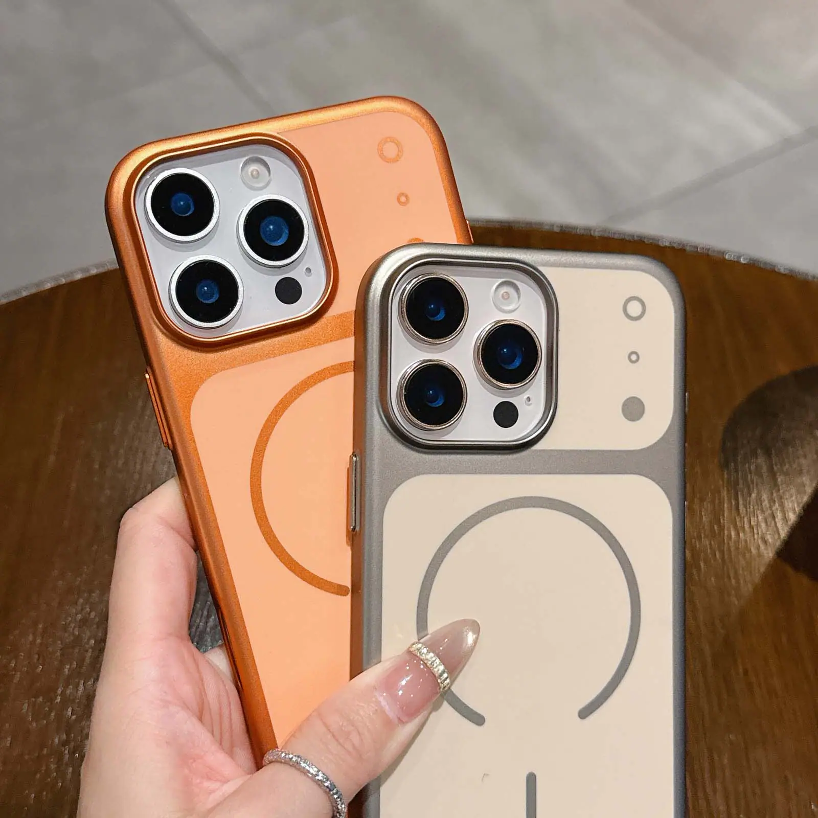 Alt View 3. Dteck - for Apple iPhone 16 Pro Hard PC Magnetic Case,Matte Metallic Texture Back Anti-Scratch Wireless Charging Cover - Orange.