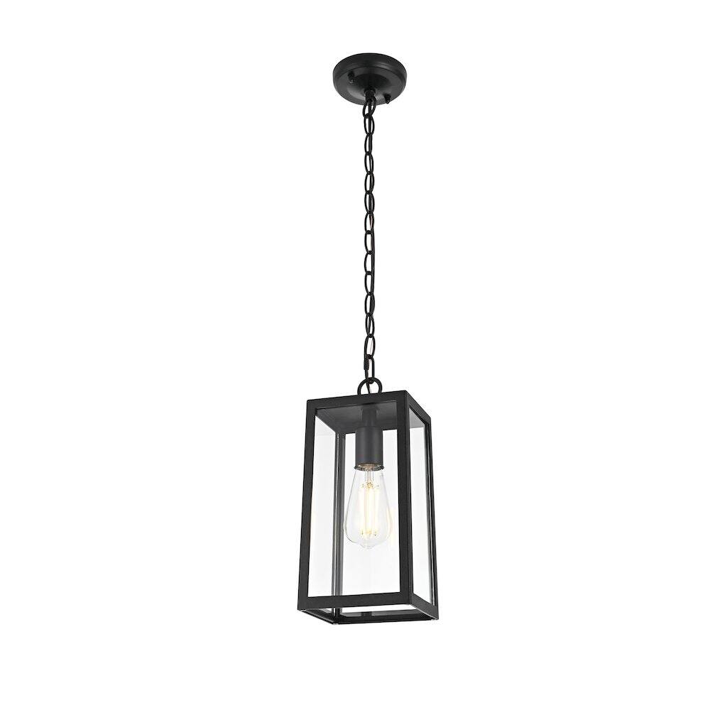 Angle. Elegant Lighting - Veda 13 inch Outdoor Pendant in Black - Black And Clear.