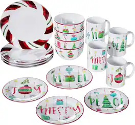 American Atelier - Peppermint Ornament 16-Piece Dinner Set - White