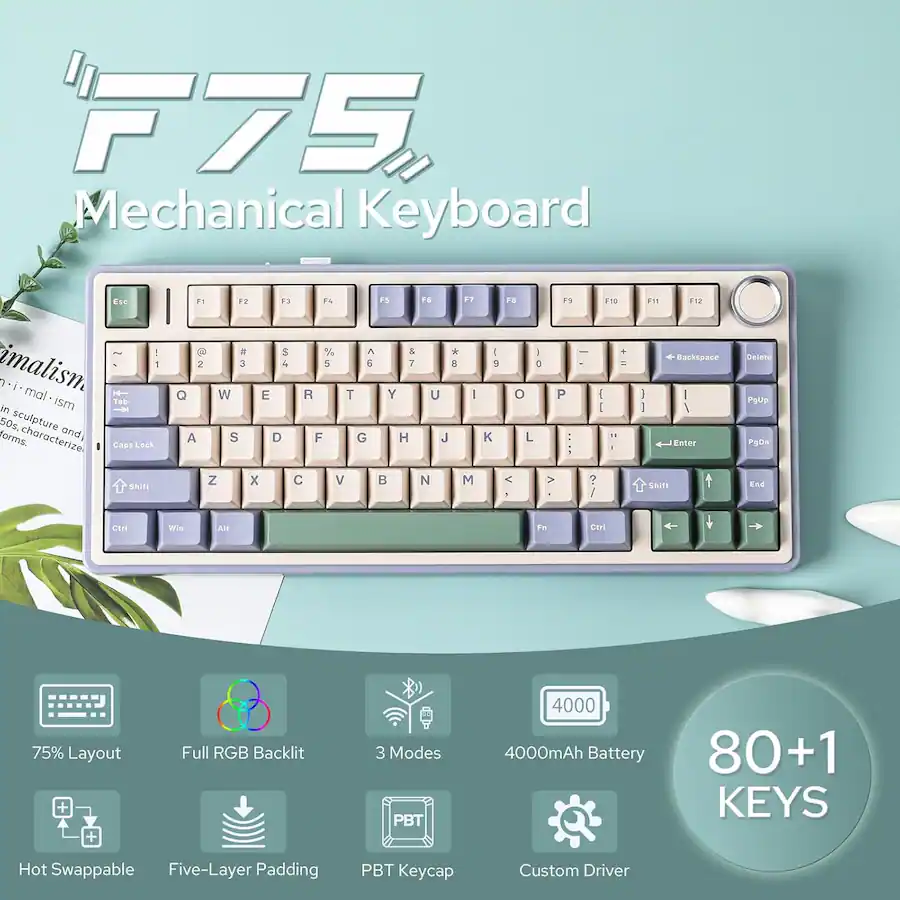 AULA F75 81 Key Wireless Hot Swappable Mechanical Gaming Keyboard, RGB ...