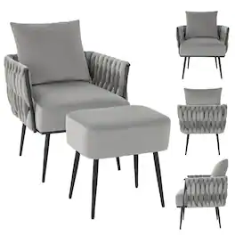 Costway - Modern Dutch Velvet Accent Chair and Ottoman Set - Gray