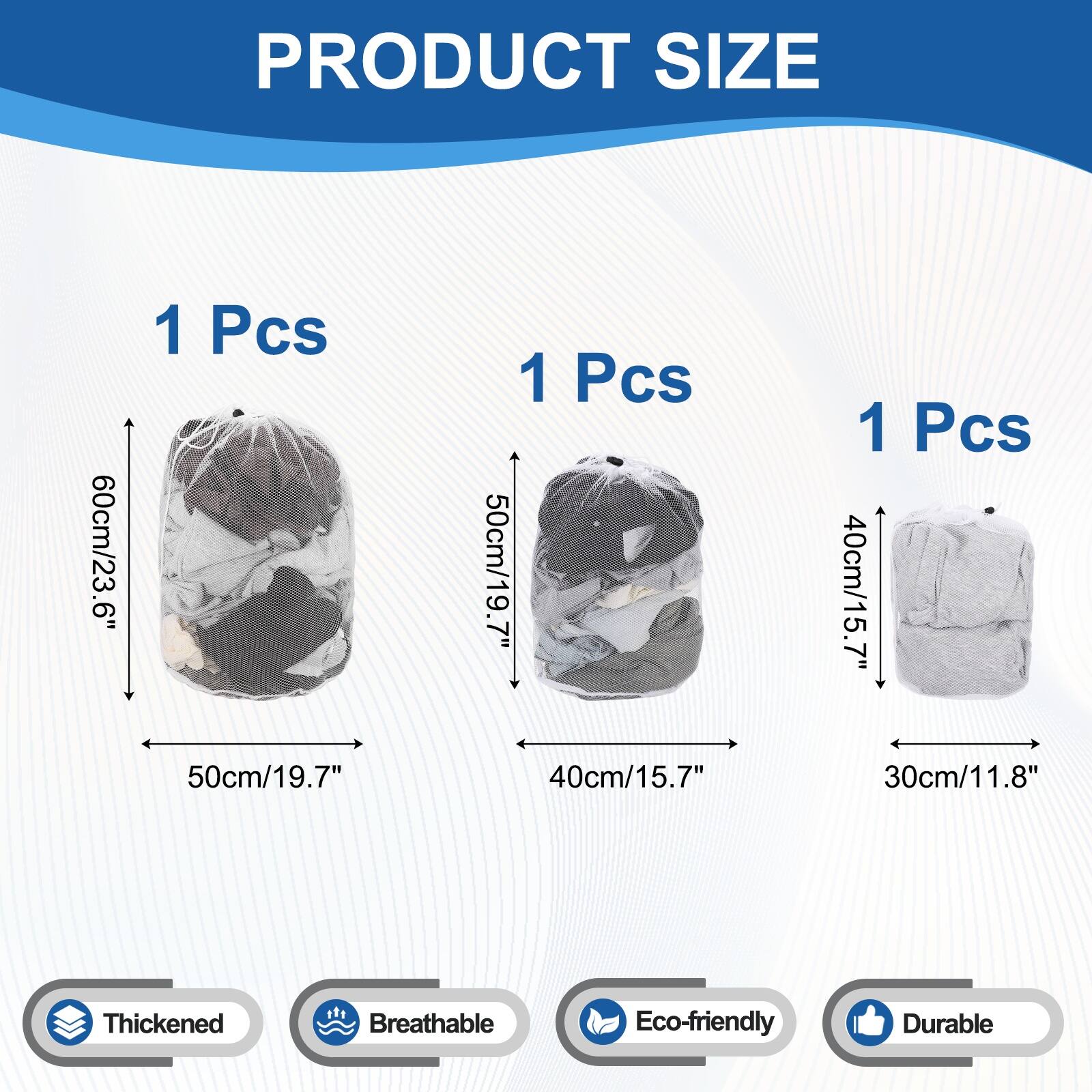 PRODUCT SIZE

1 Pcs
60cm/23.6" x 50cm/19.7"

1 Pcs
50cm/19.7" x 40cm/15.7"

1 Pcs
40cm/15.7" x 30cm/11.8"

Thickened
Breathable
Eco-friendly
Durable