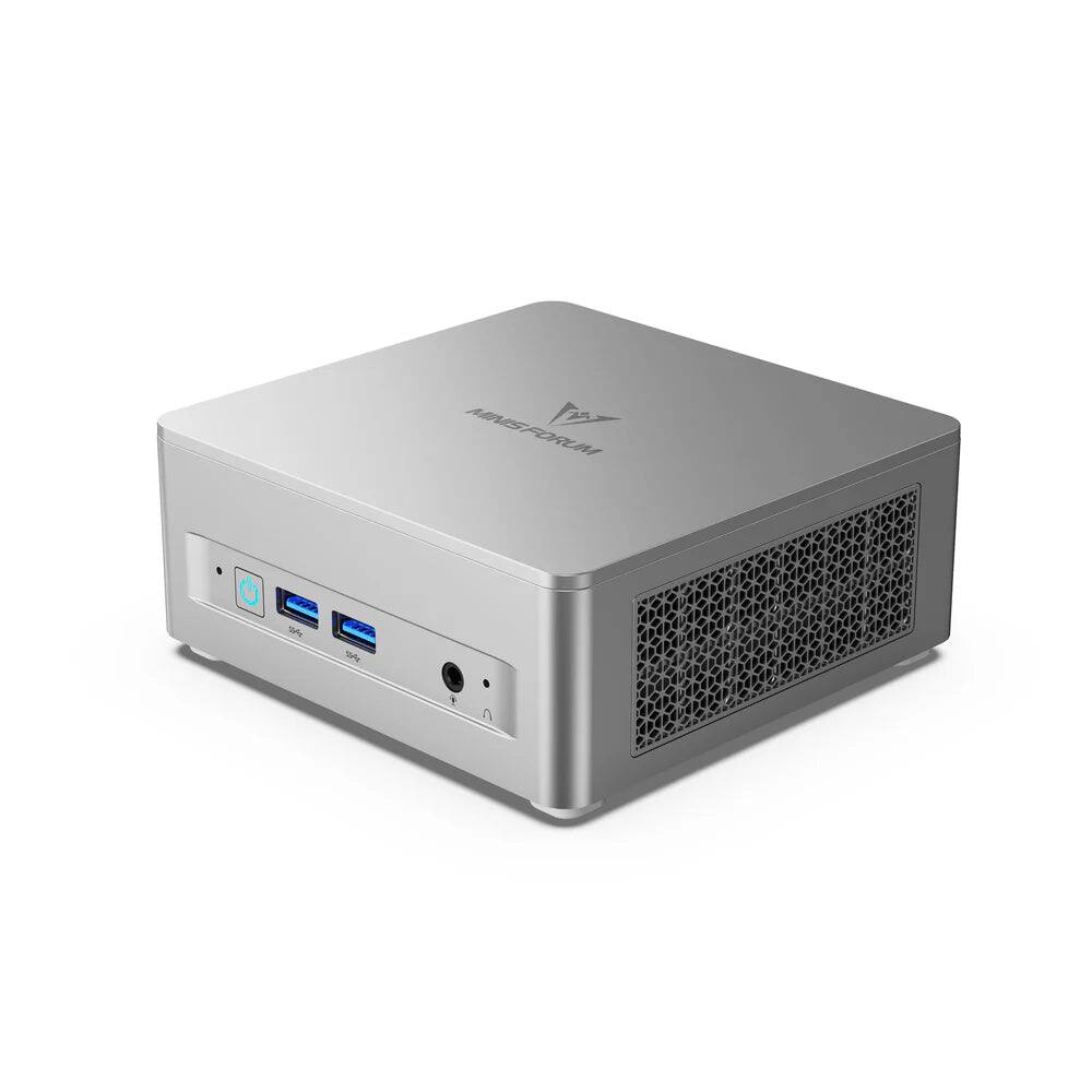 Left. Minisforum - UM870 Slim Mini Desktop PC, AMD Ryzen 7 8745H, 32GB RAM, 1TB SSD - Silver.