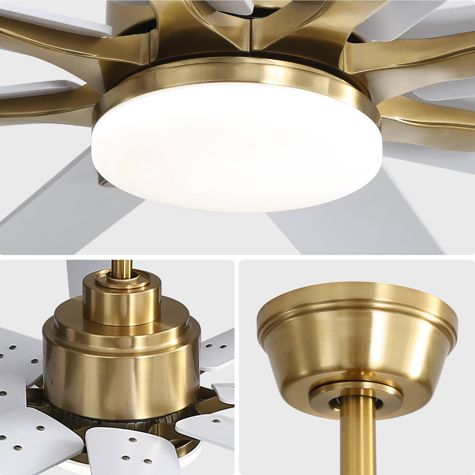 Alt View 5. Sofucor - Sofucor Smart APP 8 Arm Fan 66'' Ceiling Fan with LED Light Kit & Remote Control Extra Large Farmhouse Ceiling Fan - Gold White.
