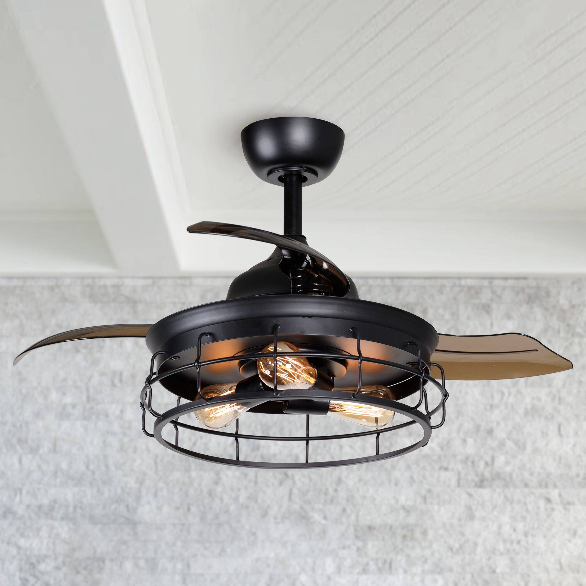 Angle. Parrot Uncle - 36" Industrial Black 3-blade Ceiling Fan with Remote - Matte Black.