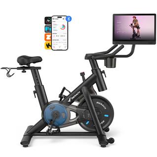 MERACH - Exercise Bike, Magnetic Stationary Bike with 15.6"HD Screen, Low Noise Indoor Cycling Bike with 300lbs - Black