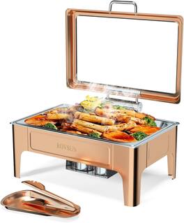 Winado - 9 QT Chafing Dishes with Hydraulic Glass Lid & Serving Tong & Fuel Holders for Hotels, Weddings, Parties, Banquets, Home - Rose Gold