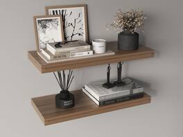 TuHome - Ecco 31.5" Wide Floating Shelves Set Of 2, Shelves For Wall Decor For Bedroom, Bathroom Storage Shelves - Light Brown