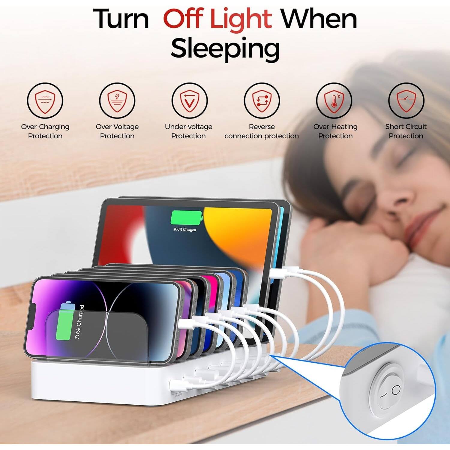 Turn Off Light When Sleeping

Over-Charging Protection
Over-Voltage Protection
Under-voltage Protection
Reverse connection protection
Over-Heating Protection
Short Circuit Protection

100% Charged
75% Charged