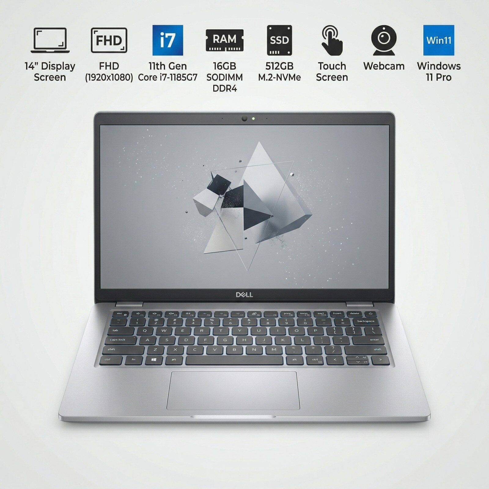 FHD i7 RAM SSD Win11 14" Display FHD 11th Gen 16GB 512GB Touch Webcam Windows Screen (1920x1080) Core i7-1185G7 SODIMM M.2-NVMe Screen 11 Pro DDR4 DELL