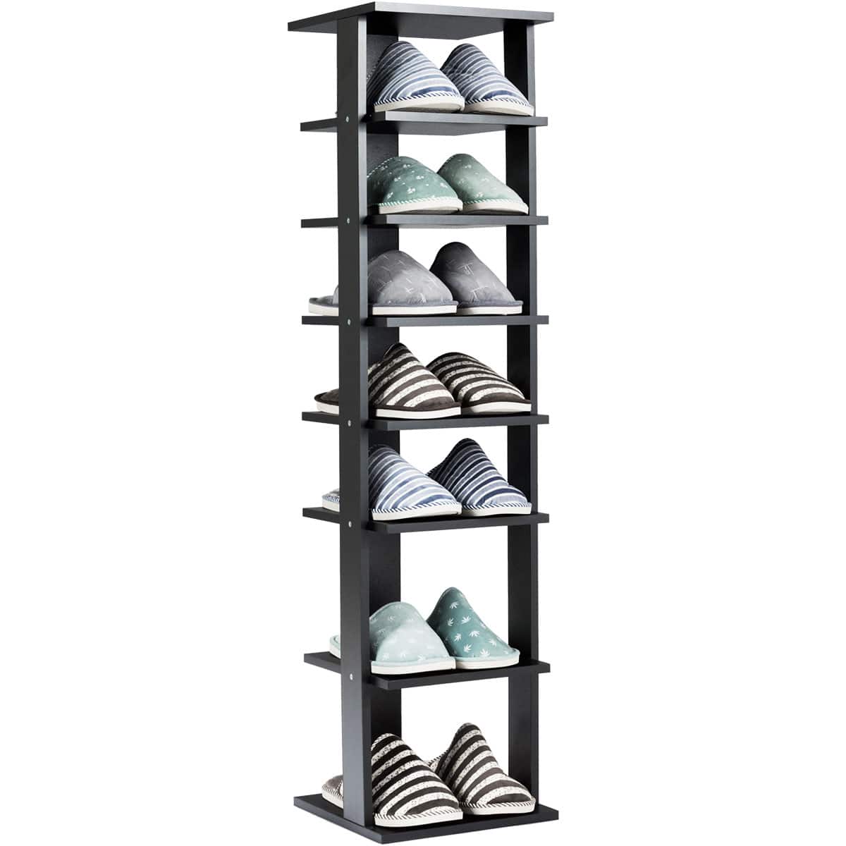 Gymax - 7-Tier Shoe Rack Practical Free Standing Shelves Storage Shelves Concise Style - Black
